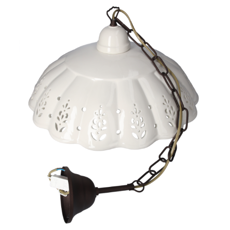LAMPADARIO IN CERAMICA CON CATENA IN METALLO