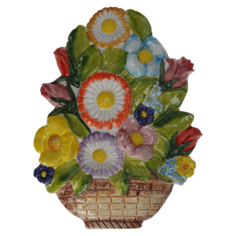 PLACCA A MURO CESTA GERBERE IN CERAMICA