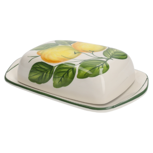 PORTA BURRO IN CERAMICA DECORATO CON POMODORI E OLIVE