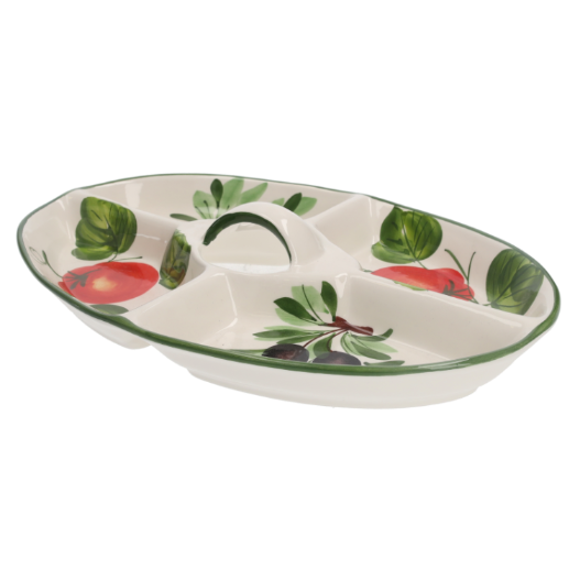 ANTIPASTIERA IN CERAMICA DECORATA CON POMODORI E OLIVE