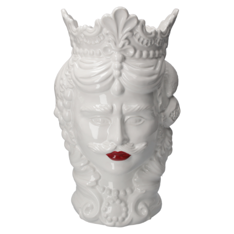 VASO TESTA UOMO BIANCO CON LABBRA ROSSE DECORATIVO DA MURO IN CERAMICA