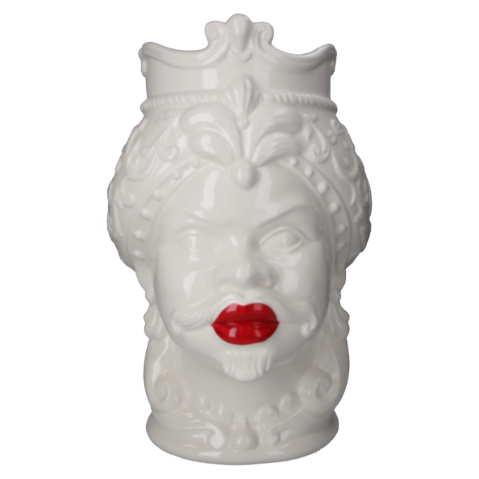 VASO TESTA DONNA BIANCO CON LABBRA ROSSE DECORATIVO IN CERAMICA