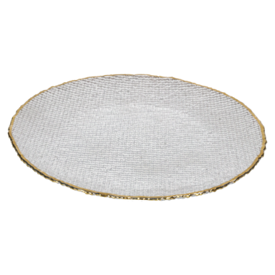 PIATTO IN VETRO TRASPARENTE BORDO ORO