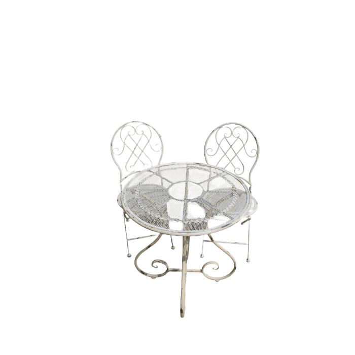 SET TAVOLO E DUE SEDIE IN FERRO