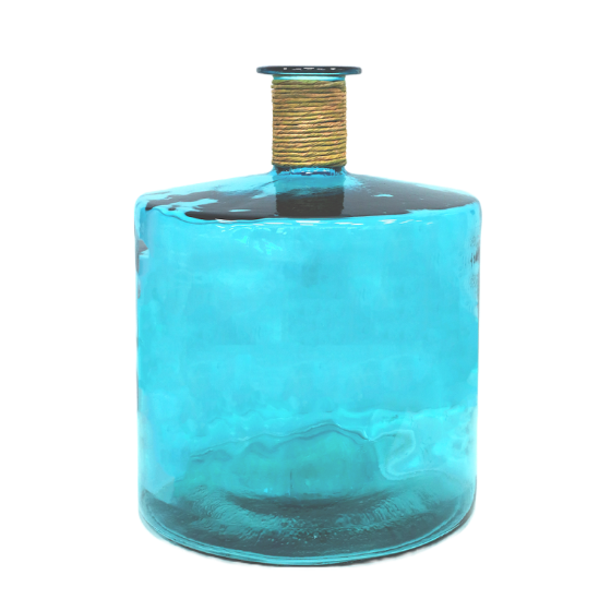 VASO CILINDRO PICCOLO TOZZO IN VETRO CON RAFIA