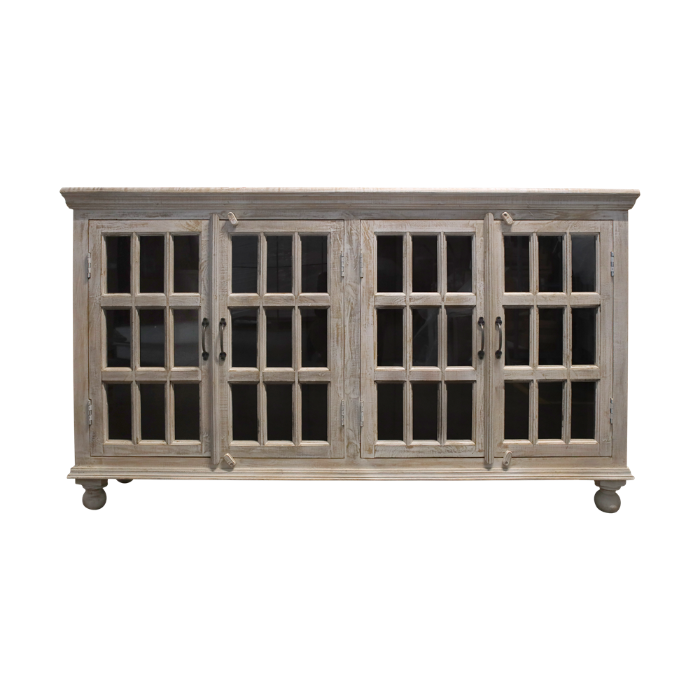 CREDENZA IN LEGNO DECAPATO CON VETRI