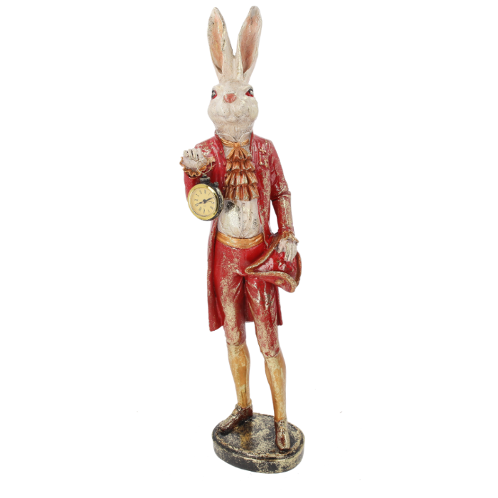 CONIGLIO CON OROLOGIO DECORATIVO IN RESINA