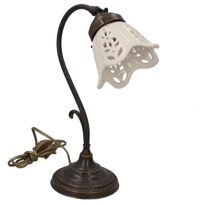 LAMPADA DA TAVOLO IN OTTONE CON PARALUME IN CERAMICA