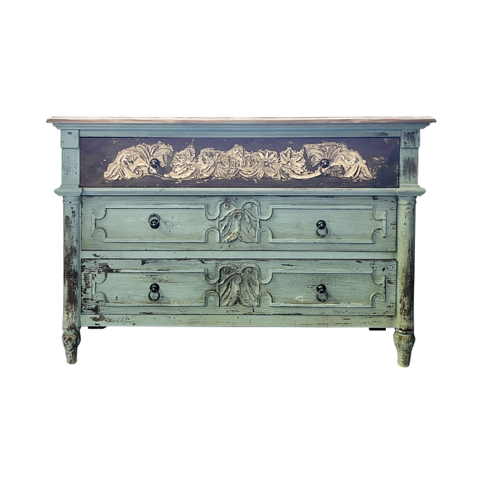 CREDENZA 3 CASSETTONI COLOR AZZURRO