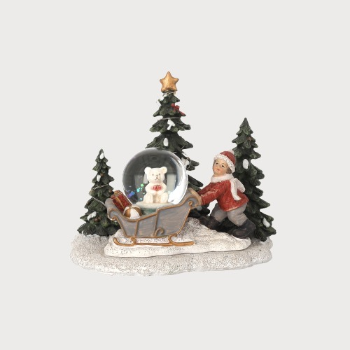 BIMBO DECORATIVO CON SFERA E ABETE CON LUCI LED