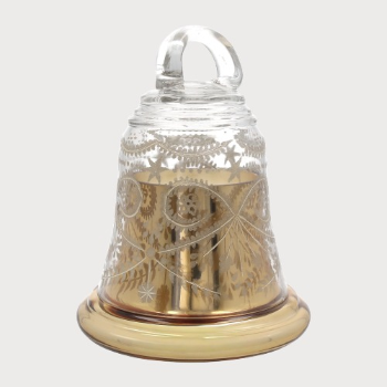 CANDELA IN CAMPANA DI VETRO DORATO – H 20 X Ø 14 CM