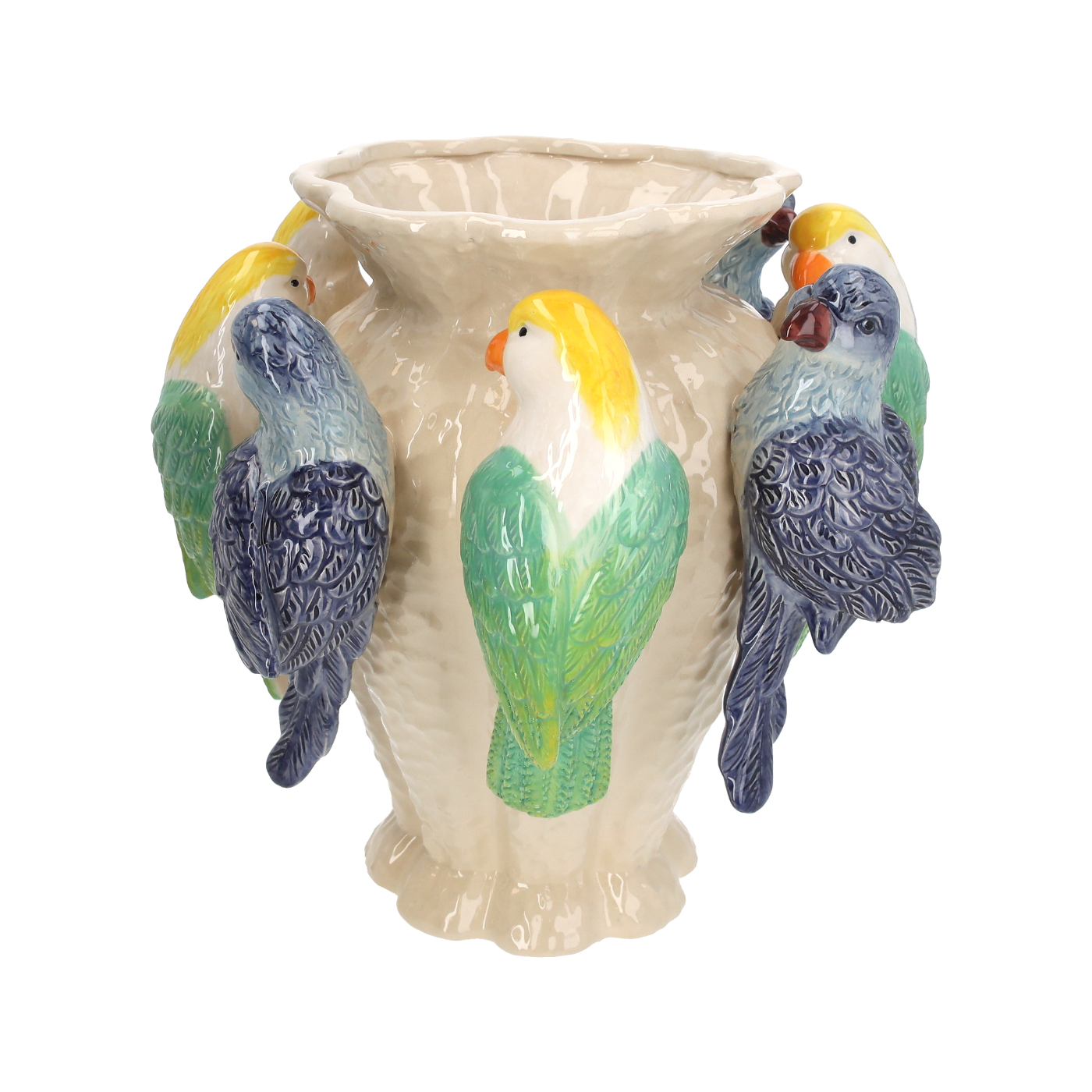 VASO DECORATIVO PAPPAGALLI IN CERAMICA VARIOPINTA – H.36 CM