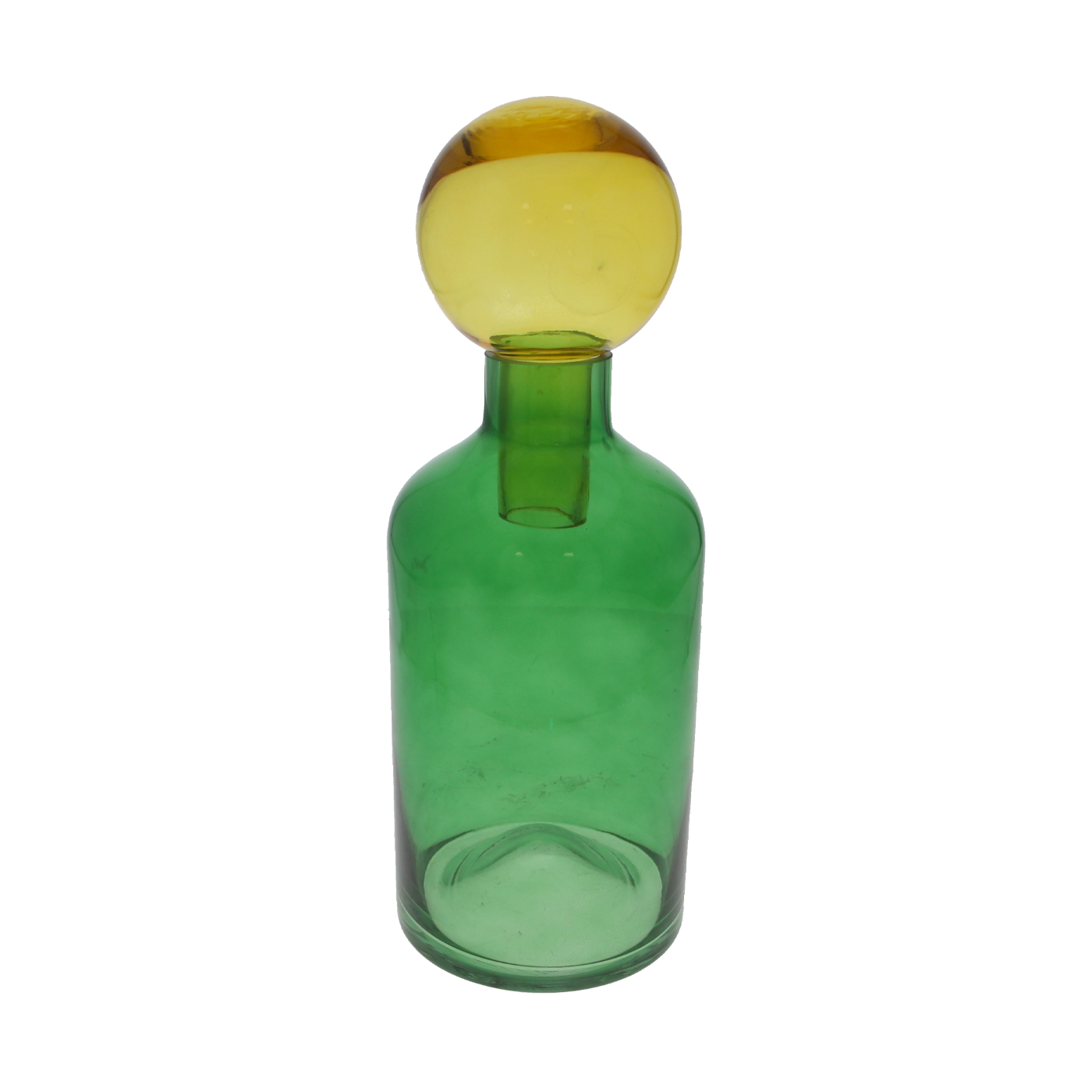 BOTTIGLIA VERDE IN VETRO SOFFIATO TAPPO ARANCIO H.39X14 CM