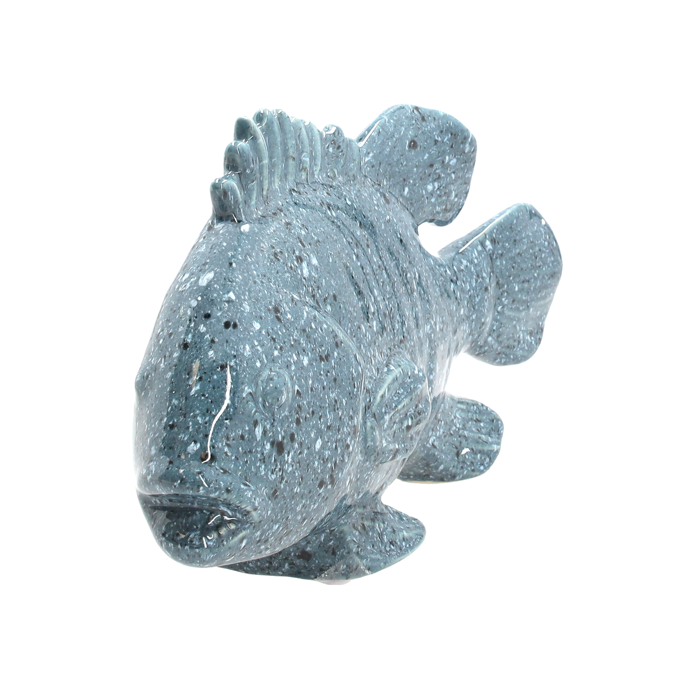 SCULTURA PESCE IN CERAMICA EFFETTO GRANITO AZZURRO H.22×35×12