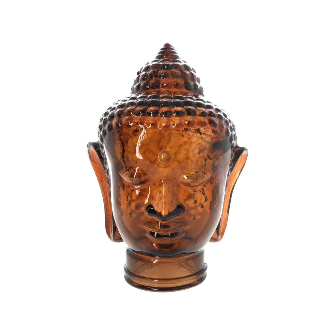 TESTA BUDDHA DECORATIVA IN VETRO AMBRA H.30 X 22 CM